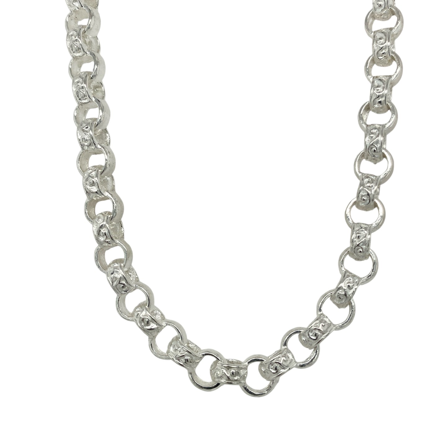 New 925 Silver 22" Patterned Engraved Belcher Chain