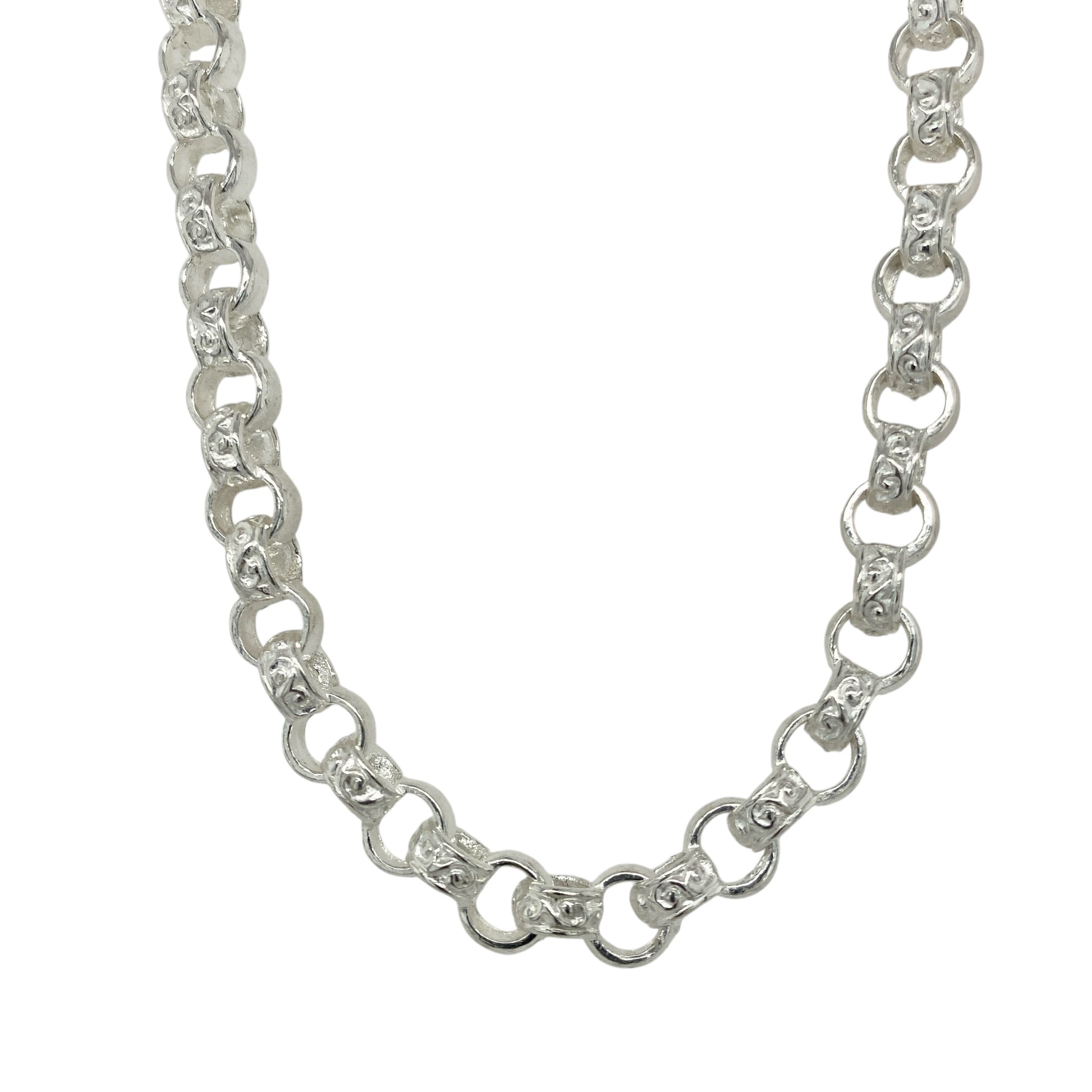 New 925 Silver 22" Patterned Engraved Belcher Chain