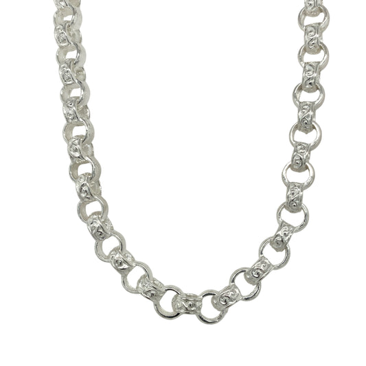 New 925 Silver 22" Patterned Engraved Belcher Chain