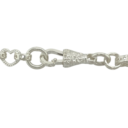 Bring delicate charm and symbolic detail to your jewellery collection with this new 925 silver 26.5" patterned heart link chain—a graceful piece with romantic styling and timeless appeal.

Design: Featuring 7mm wide heart-shaped links with subtle patterned engraving, this chain offers a soft yet structured look with sentimental elegance.
Material: Made from solid 925 sterling silver, the polished and engraved finishes enhance the gentle curves and detail of each link.
