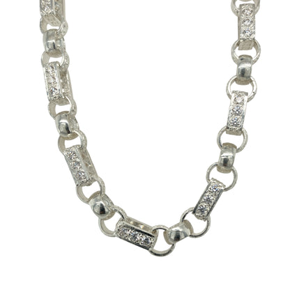 New 925 Silver & Cubic Zirconia Set 27" Patterned Gypsy Style Link Chain