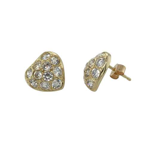 9ct Gold & Cubic Zirconia Set Heart Stud Earrings