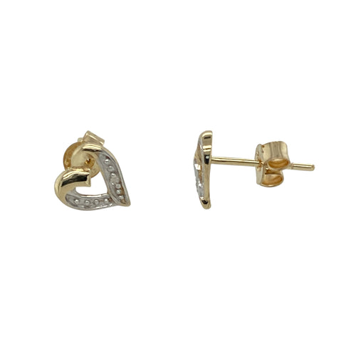 9ct Gold & Diamond Set Open Heart Stud Earrings