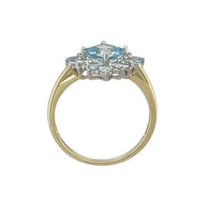 9ct Gold & Aqua coloured stone Cluster Ring