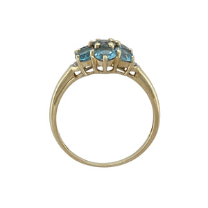 9ct Gold Diamond & Blue Topaz Set Flower Cluster Ring