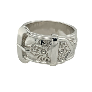 Bring bold character and distinctive detail to your collection with this new 925 silver patterned buckle ring, offering a statement design and confident style—perfect for those who appreciate unique and eye-catching jewellery.

Design: The ring features a prominent buckle front measuring 18mm high, adorned with intricate patterning that adds depth and texture. The buckle motif symbolises strength and connection, making it a striking and meaningful focal point.
