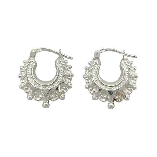 New 925 Silver 15mm Small Fancy Round Creole Earrings