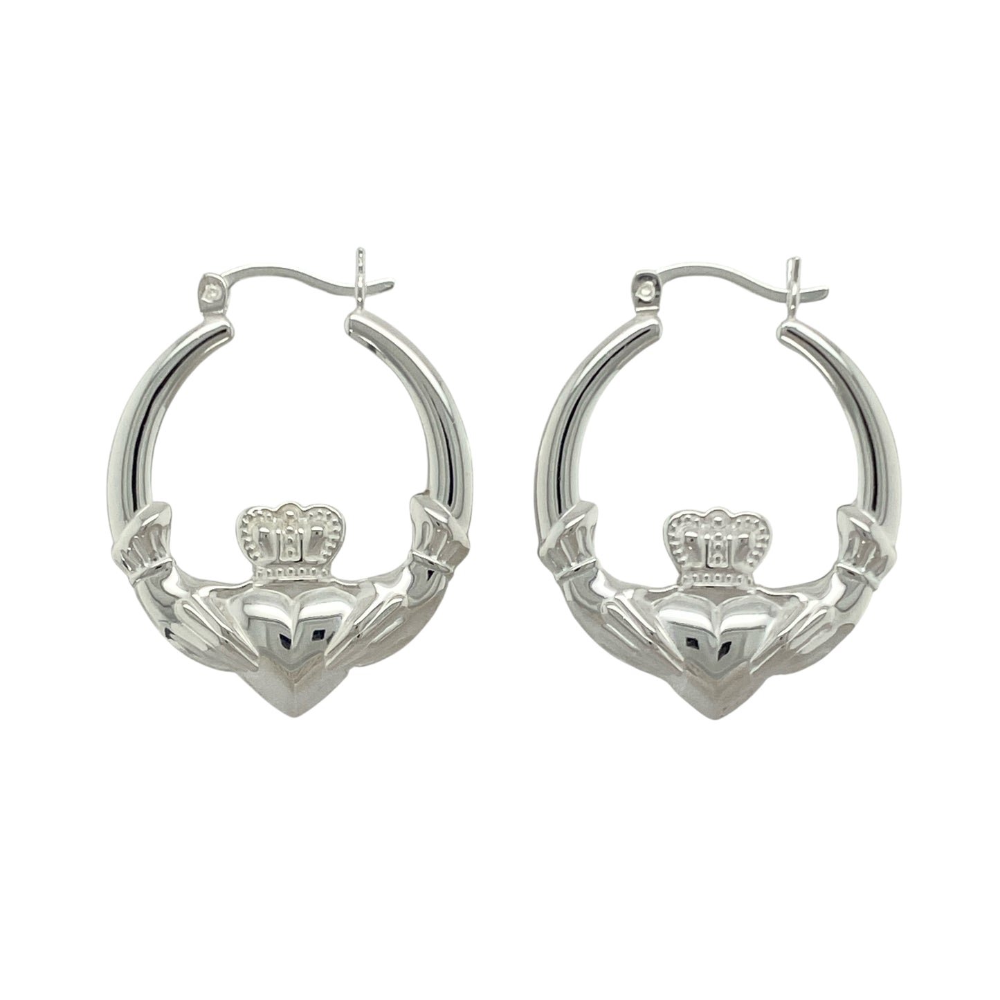 New 925 Silver Large Round Claddagh Creole Earrings