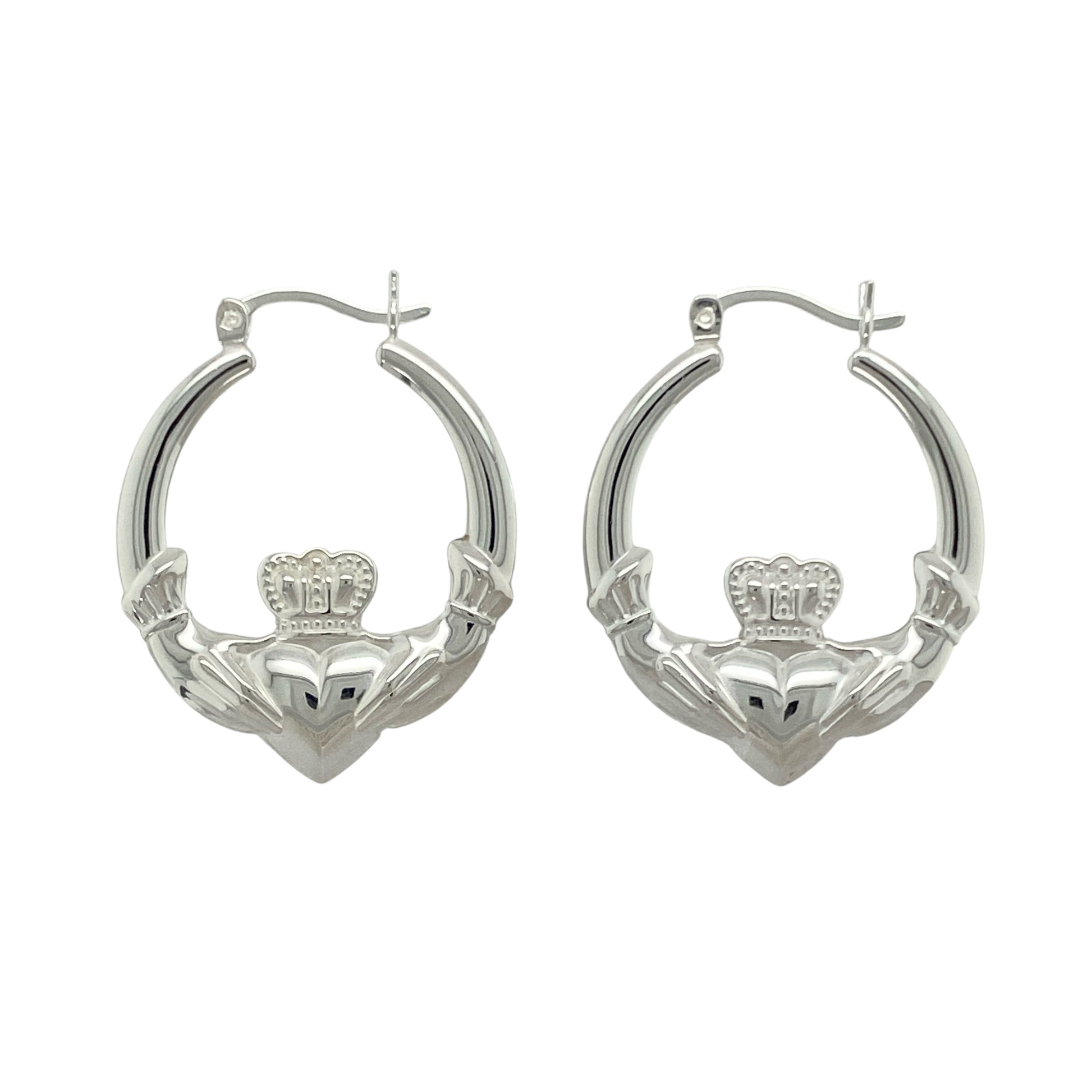 New 925 Silver Large Round Claddagh Creole Earrings