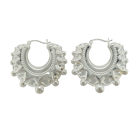 New 925 Silver Large Fancy Round Creole Earrings