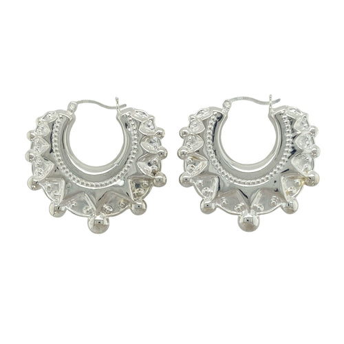 New 925 Silver Large Fancy Round Creole Earrings
