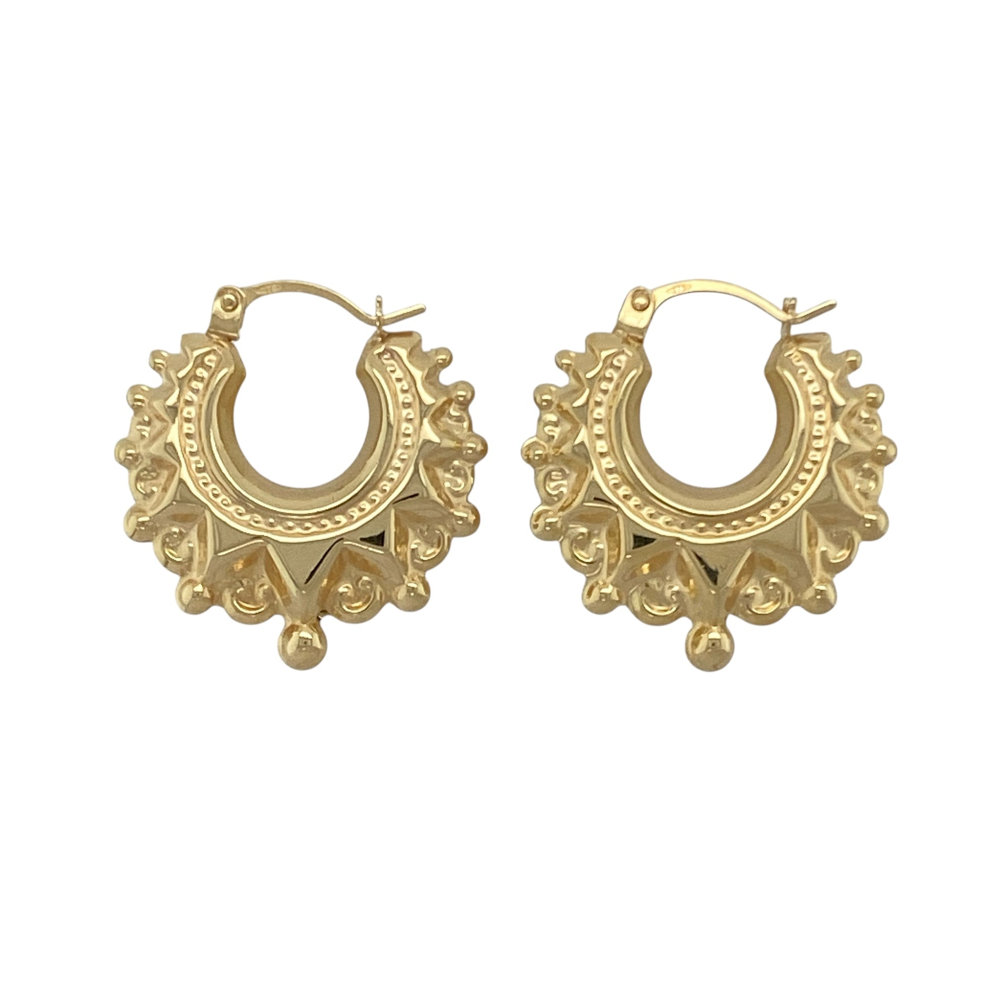 New 9ct Gold 20mm Fancy Round Creole Earrings