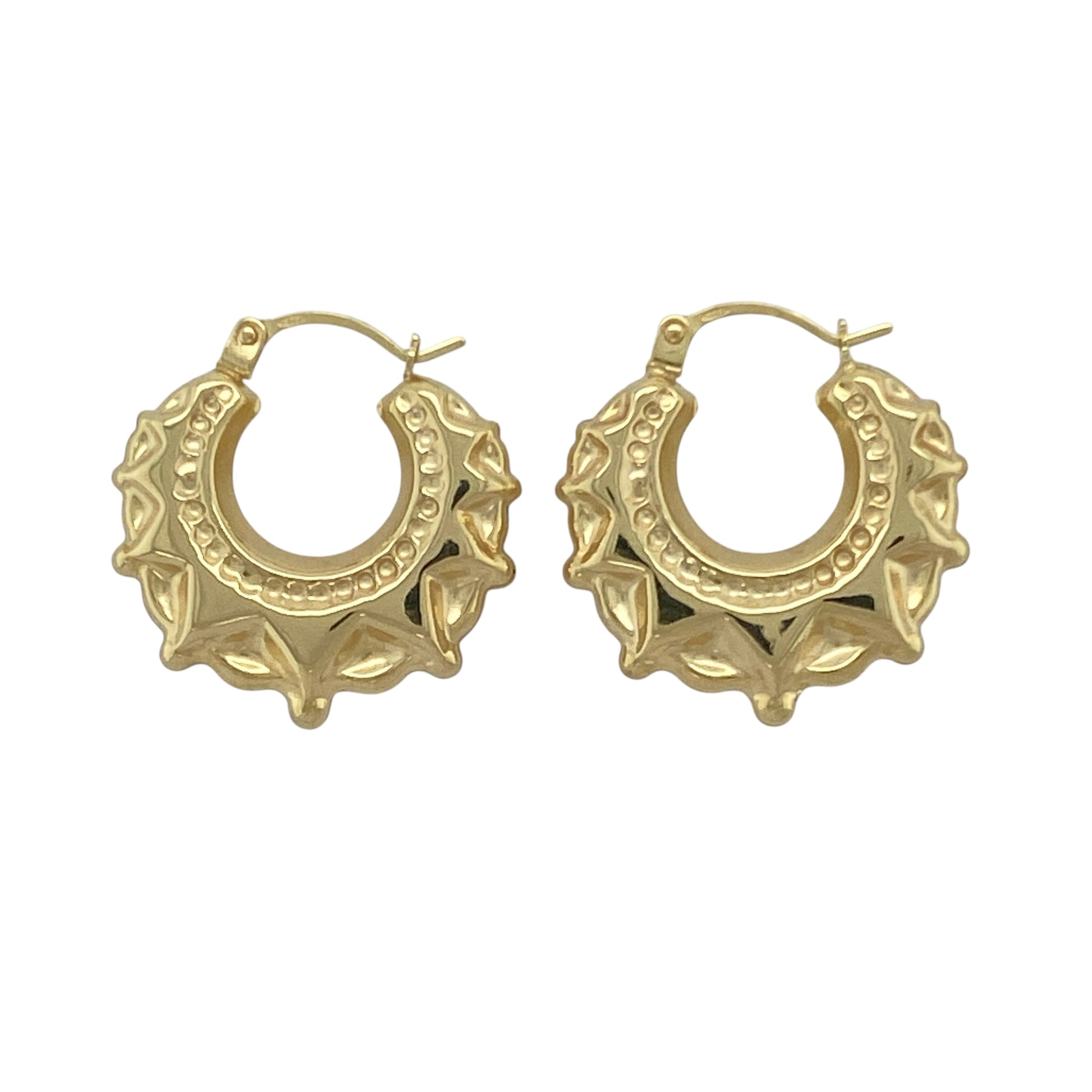 New 9ct Gold 20mm Fancy Round Creole Earrings