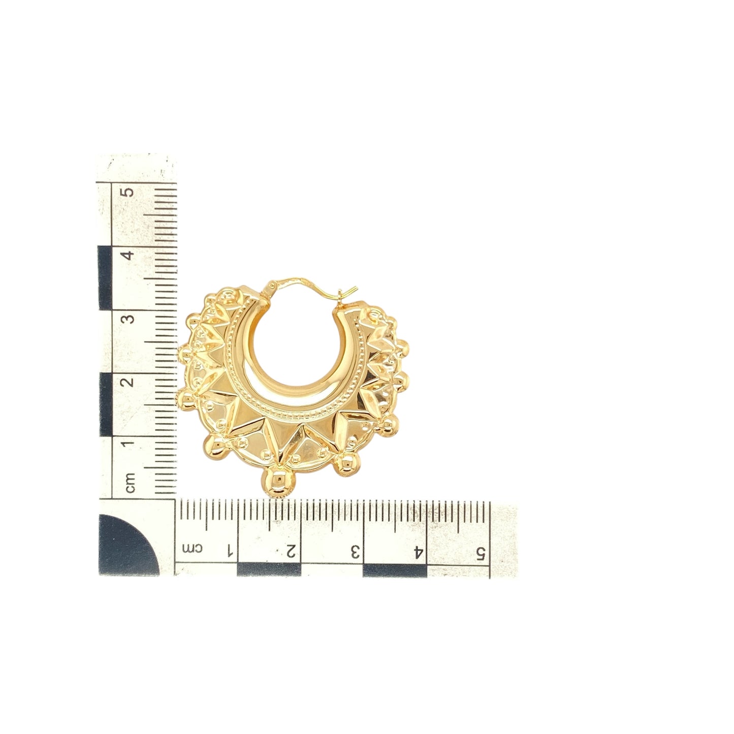 New 9ct Gold 38mm Fancy Round Creole Earrings