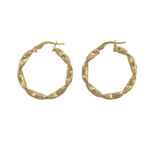 New 9ct Gold 25mm Twisted Hoop Creole Earrings