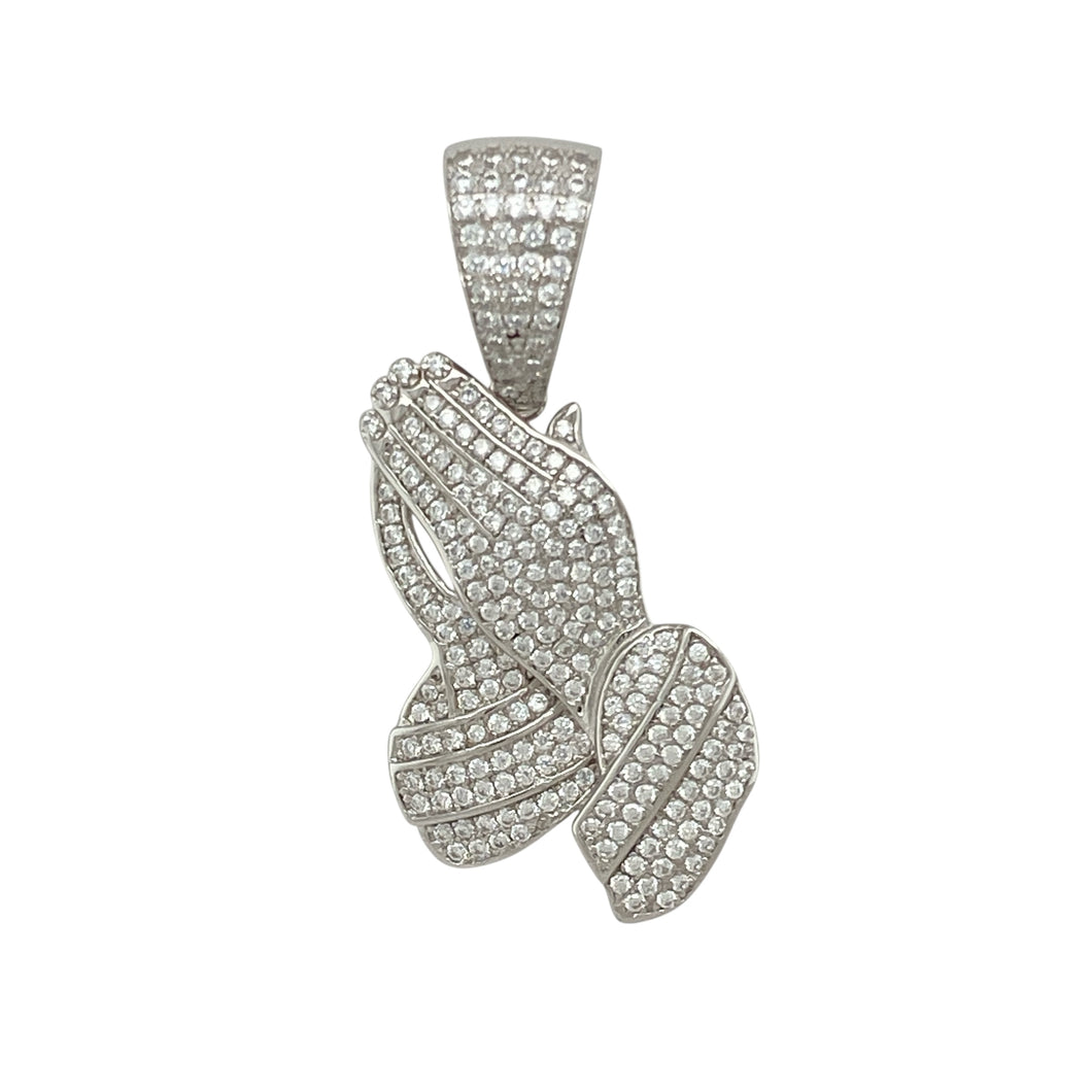 New 925 Silver & Cubic Zirconia Set Praying Hands Pendant