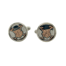 Load image into Gallery viewer, Bring refined elegance and distinctive heritage to your collection with these pre-owned 925 silver with 9ct rose gold Clogau Welsh Polo cufflinks, offering a sophisticated design and timeless charm—perfect for adding a polished finish to any formal look.

Design: The cufflinks feature a classic round shape accented with elegant 9ct rose gold detailing, inspired by the spirit of Welsh polo. Their subtle yet striking design adds a touch of personality and heritage to your attire.

