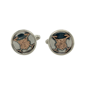 Bring refined elegance and distinctive heritage to your collection with these pre-owned 925 silver with 9ct rose gold Clogau Welsh Polo cufflinks, offering a sophisticated design and timeless charm—perfect for adding a polished finish to any formal look.

Design: The cufflinks feature a classic round shape accented with elegant 9ct rose gold detailing, inspired by the spirit of Welsh polo. Their subtle yet striking design adds a touch of personality and heritage to your attire.

