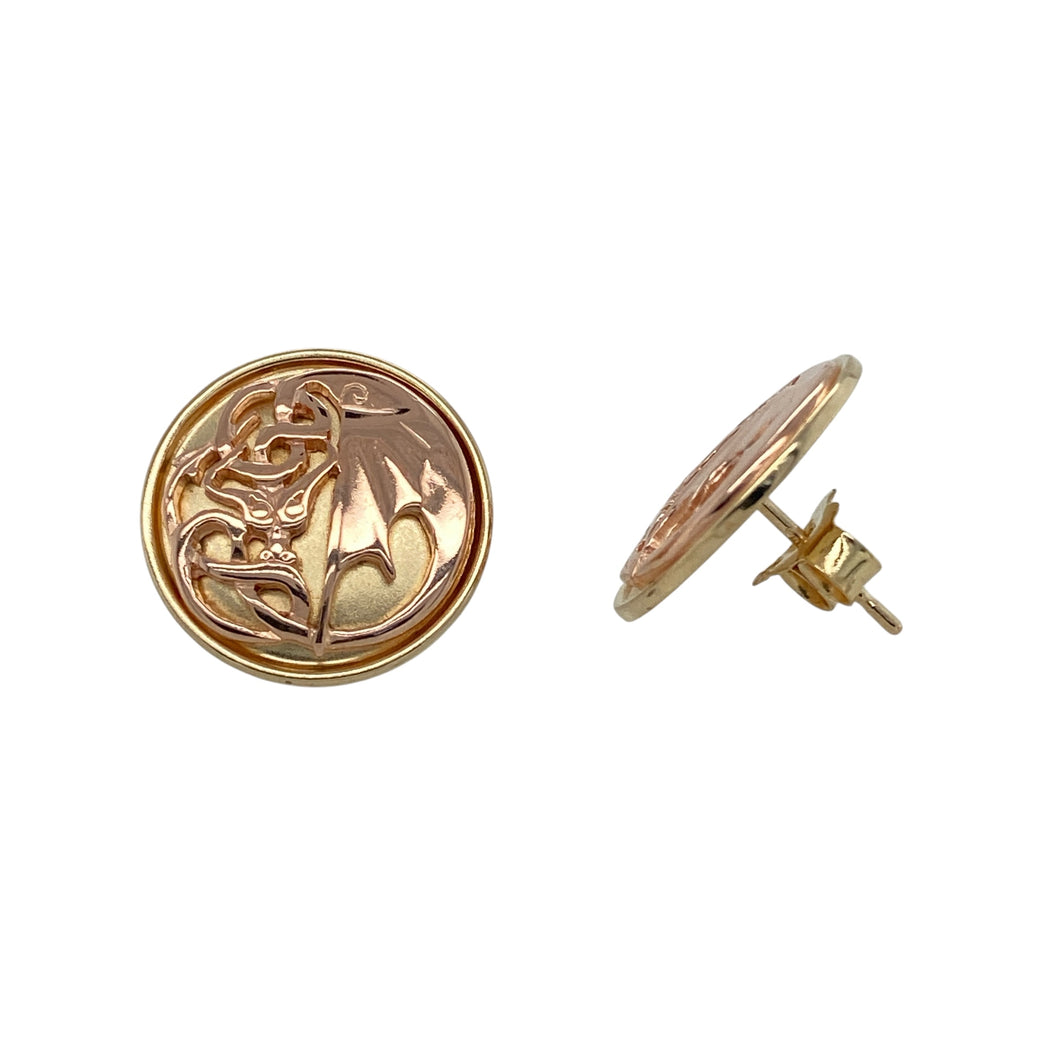 9ct Gold Clogau Welsh Dragon Wing Round Stud Earrings