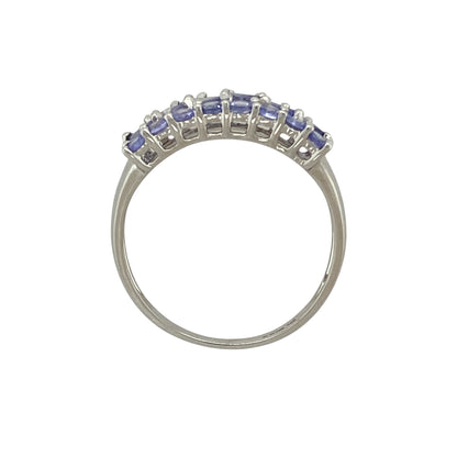 9ct White Gold & Tanzanite Set Three Row Wide Band Ring