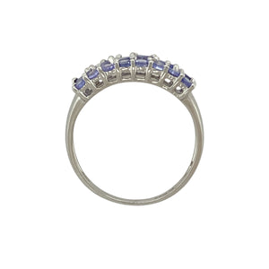 9ct White Gold & Tanzanite Set Three Row Wide Band Ring