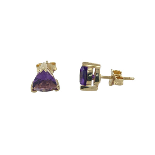9ct Gold & Amethyst Set Triangle Stud Earrings