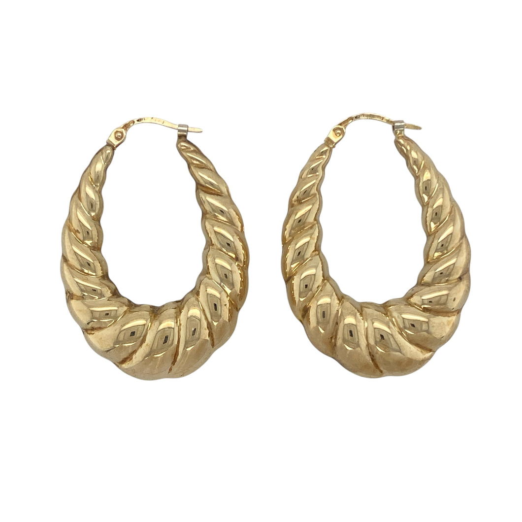 9ct Gold Patterned Oval Creole Earrings