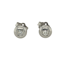 Load image into Gallery viewer, Bring refined sparkle and timeless sophistication to your collection with these pre-owned 18ct white gold and diamond set button stud earrings, offering a beautiful blend of classic elegance and subtle brilliance—perfect for any occasion.

Design: Each earring features a sleek button-style design set with an approximate 0.08ct diamond, creating a graceful, understated sparkle. The earrings contain approximately 0.16ct of diamond content in total, adding just the right touch of refined shine.

