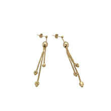 Load image into Gallery viewer, Bring elegant movement and timeless shine to your collection with these pre-owned 9ct yellow gold bead drop stud earrings, offering a refined blend of classic sophistication and graceful style—perfect for making a statement.

Design: Each earring features a polished bead drop design with an impressive length of 8.8cm, creating an eye-catching, flowing silhouette that moves beautifully with every step.

