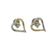 Load image into Gallery viewer, Bring romantic sparkle and modern elegance to your collection with these pre-owned 9ct yellow and white gold diamond set open heart stud earrings, offering a beautiful blend of meaningful design and timeless style—perfect for any occasion.

Design: Each earring features an open heart shape crafted in yellow and white gold, accented with shimmering diamonds for added brilliance and a touch of romance.

