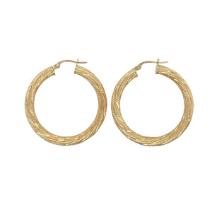 9ct Gold Patterned Twist Hoop Creoles