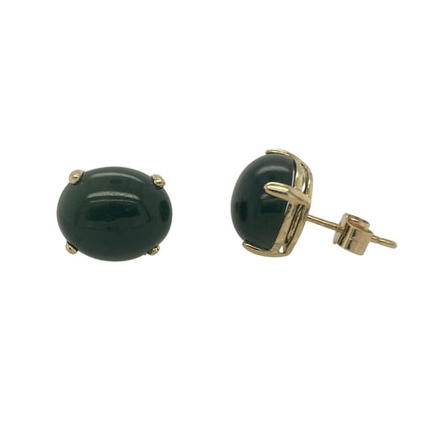 9ct Gold & Dark Green Oval Stud Earrings