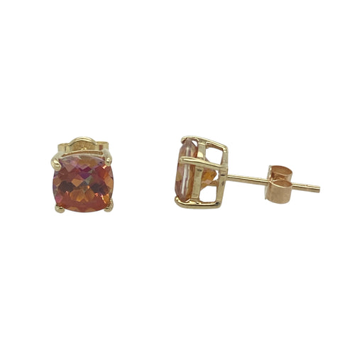 9ct Gold & Mystic Topaz Set Round Stud Earrings