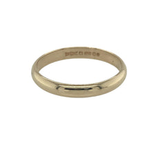 Load image into Gallery viewer, Bring subtle elegance and warm golden tones to your collection with this pre-owned 9ct yellow gold 2.5mm wedding band ring—an understated symbol of love and commitment, perfect for everyday wear or marking a meaningful milestone.

Design: The ring features a traditional wedding band profile with smooth edges and a gently rounded surface, offering a timeless and versatile look.
Material: Made from 9-carat yellow gold, the polished finish enhances its rich colour and offers a bright yet classic appearance.
