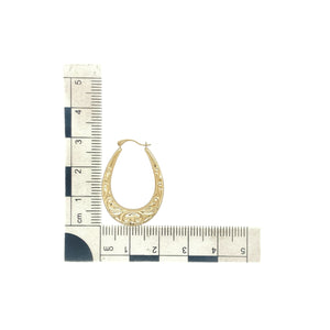 9ct Gold Patterned Oval Creole Earrings