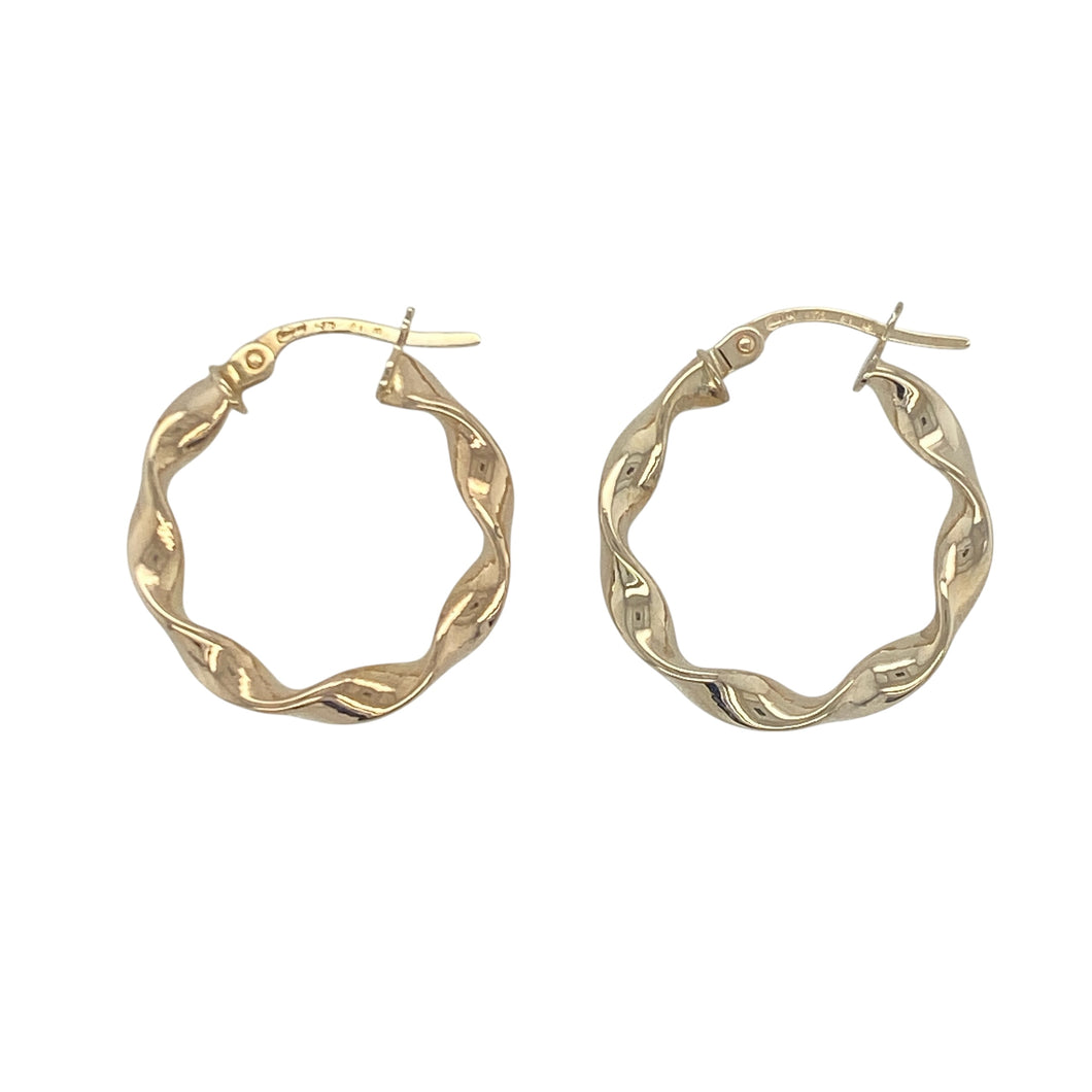 9ct Gold Ribbon Twist Hoop Creole Earrings