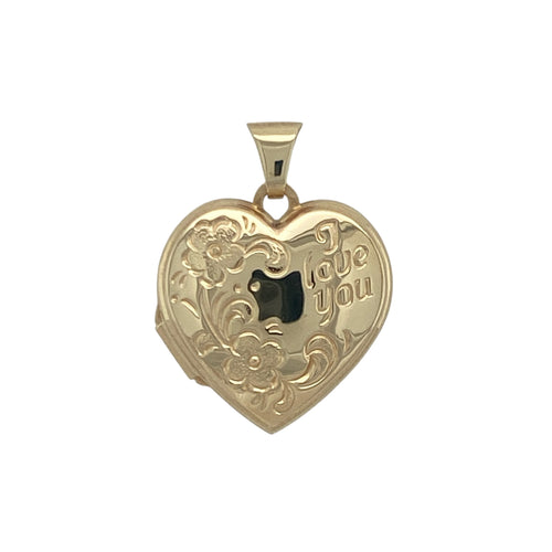 9ct Gold Heart 'I Love You' Flower Patterned Locket