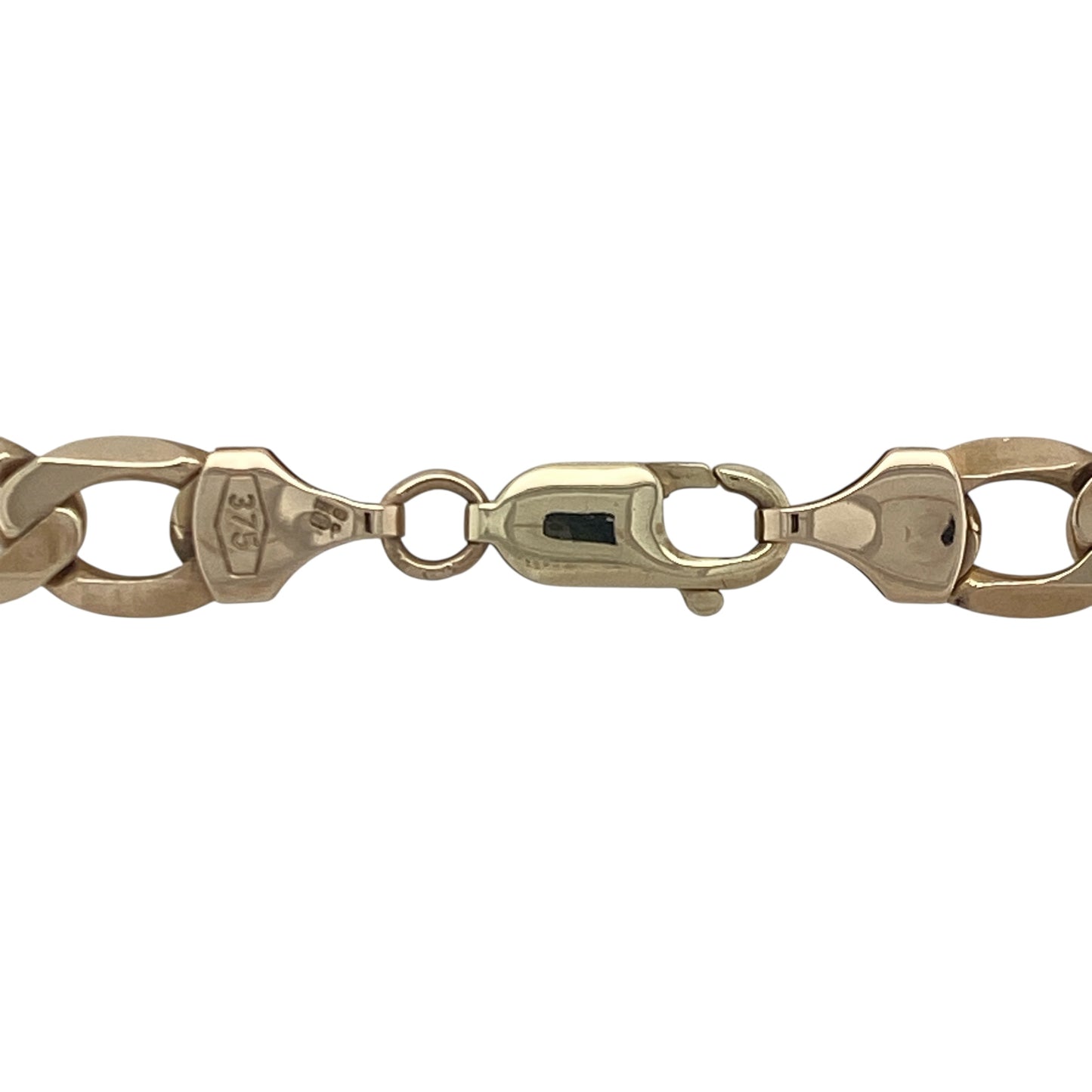 Bring bold sophistication and timeless strength to your collection with this pre-owned 9ct yellow gold 20" curb chain—a classic heavyweight piece with striking presence and enduring style.

Design: The chain features traditional flat curb links measuring 8mm in width, offering a clean, polished profile with a bold, masculine edge.
Material: Made from 9-carat yellow gold, the high-shine finish enhances the smooth link surfaces and delivers a rich, luxurious glow.
