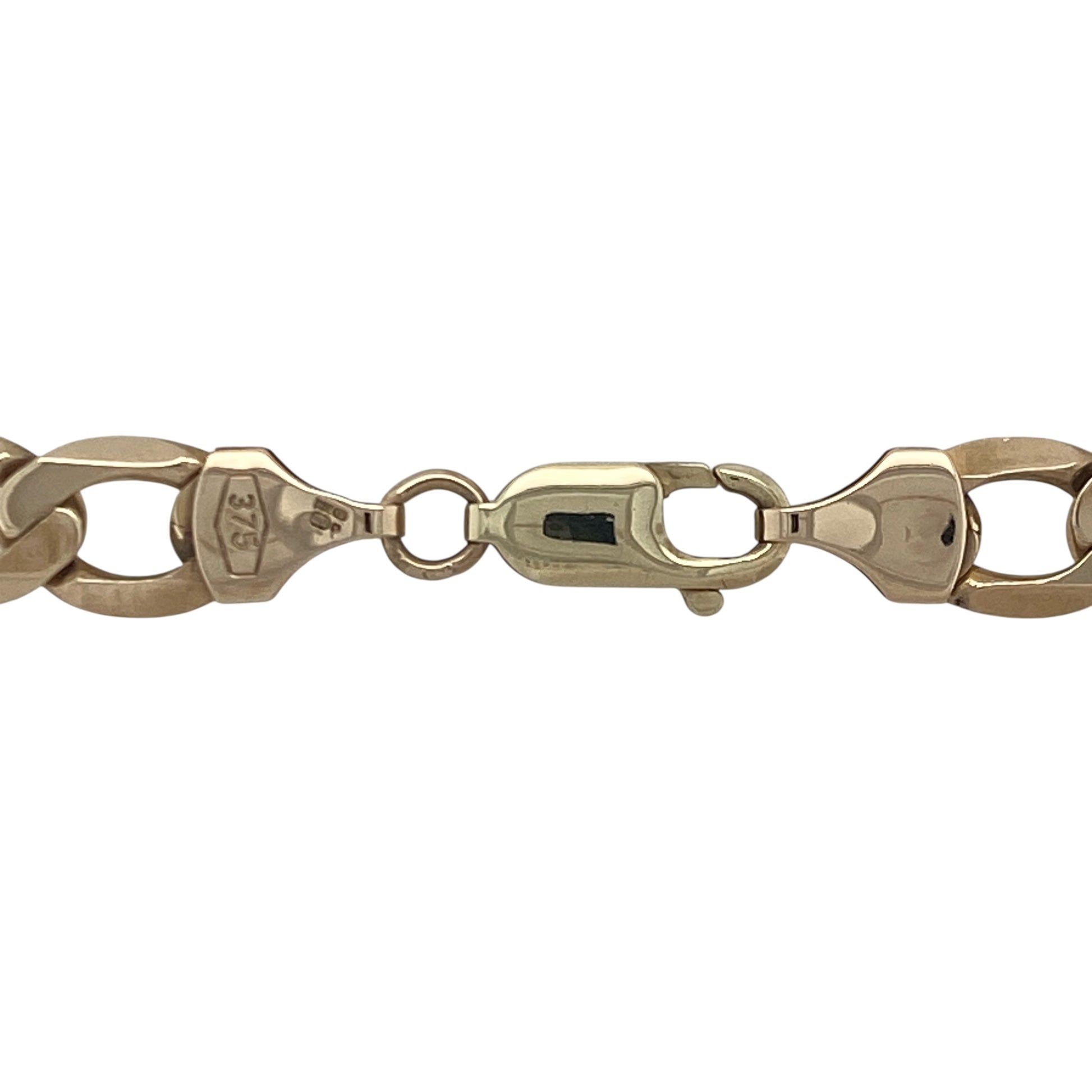Bring bold sophistication and timeless strength to your collection with this pre-owned 9ct yellow gold 20" curb chain—a classic heavyweight piece with striking presence and enduring style.

Design: The chain features traditional flat curb links measuring 8mm in width, offering a clean, polished profile with a bold, masculine edge.
Material: Made from 9-carat yellow gold, the high-shine finish enhances the smooth link surfaces and delivers a rich, luxurious glow.
