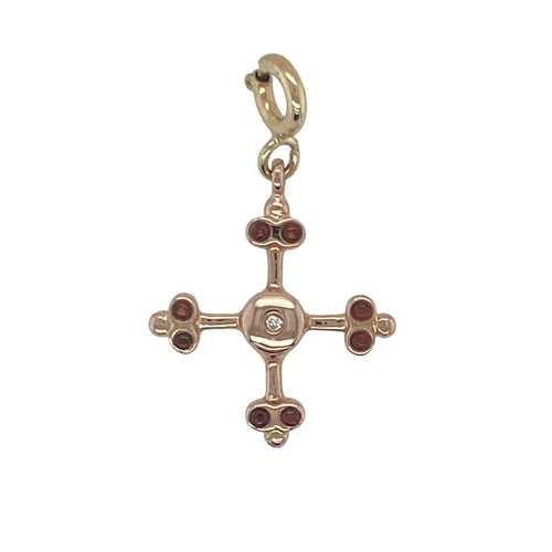 9ct Gold Diamond & Garnet Set Welsh Clogau Cross Charm