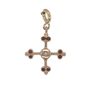 9ct Gold Diamond & Garnet Set Welsh Clogau Cross Charm