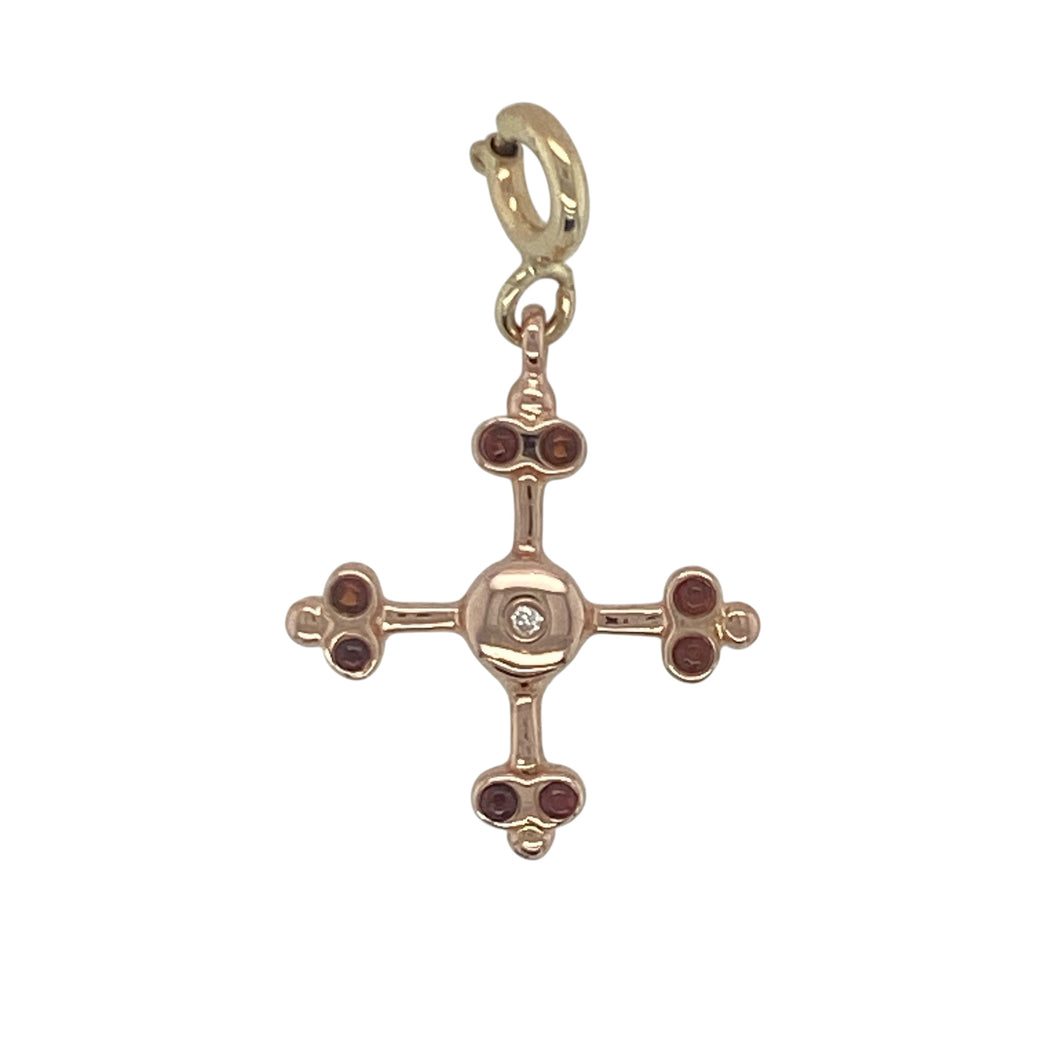 9ct Gold Diamond & Garnet Set Welsh Clogau Cross Charm