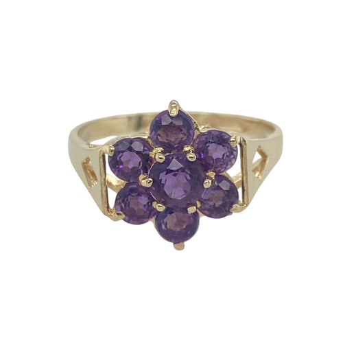 9ct Gold & Amethyst Set Flower Cluster Ring