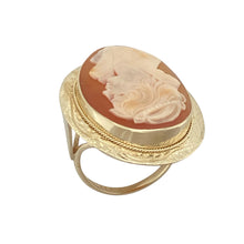 Load image into Gallery viewer, 9ct Gold &amp; Large Cameo Set Engraved Patterned Setting Ring
