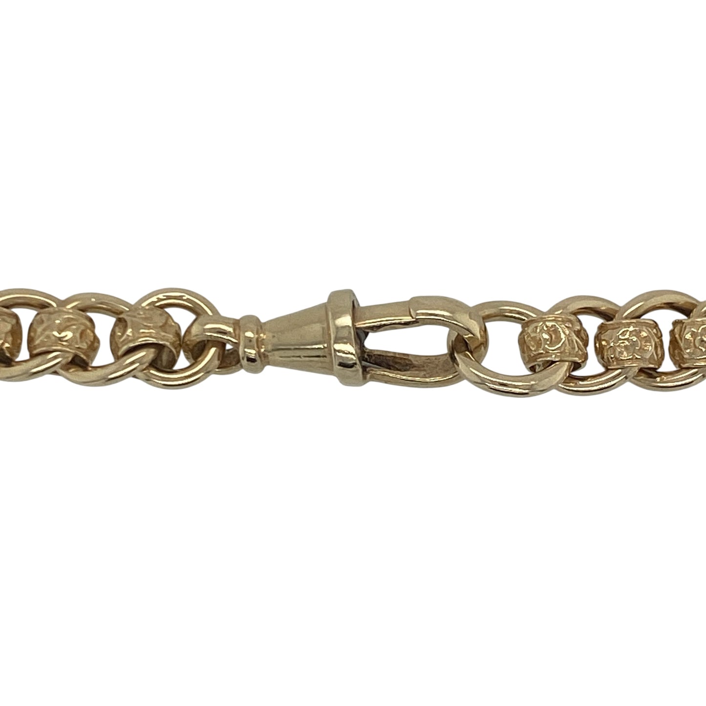 Make a powerful impression with this pre-owned 9ct yellow gold patterned rollerball chain—bold, weighty, and full of character.

Design: This 22-inch rollerball chain features 7mm wide rounded links with detailed patterning, offering a unique textured finish that stands out from every angle.
Material: Made from 9-carat yellow gold, the rich tone and polished surface provide a luxurious feel with a statement-making edge.
