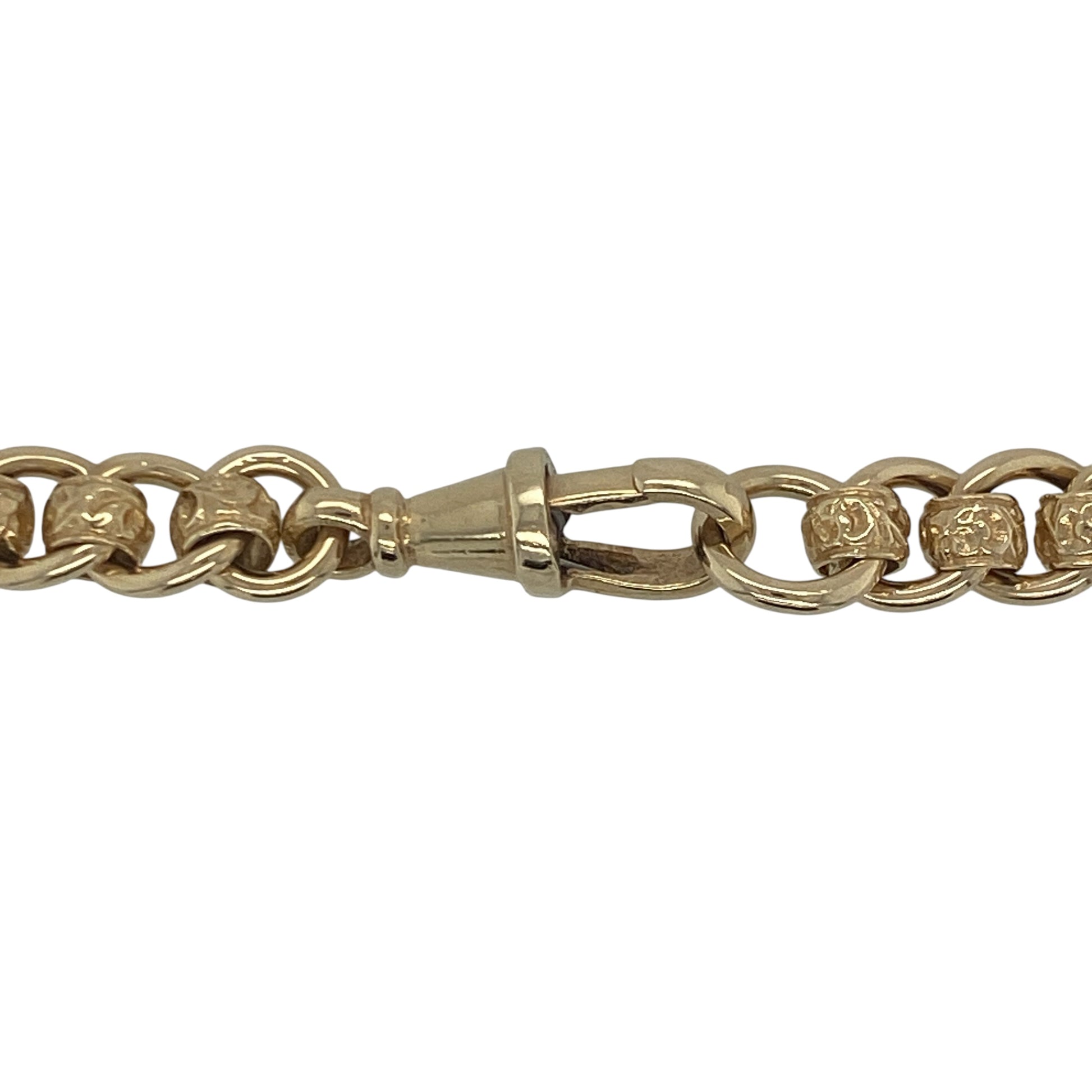 Make a powerful impression with this pre-owned 9ct yellow gold patterned rollerball chain—bold, weighty, and full of character.

Design: This 22-inch rollerball chain features 7mm wide rounded links with detailed patterning, offering a unique textured finish that stands out from every angle.
Material: Made from 9-carat yellow gold, the rich tone and polished surface provide a luxurious feel with a statement-making edge.
