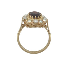 Load image into Gallery viewer, 9ct Gold Garnet &amp; Pearl Set Cluster Ring
