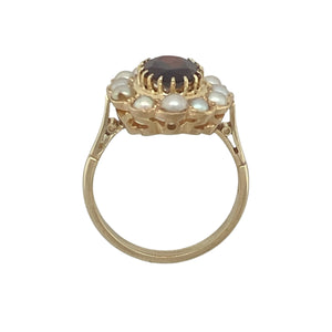 9ct Gold Garnet & Pearl Set Cluster Ring