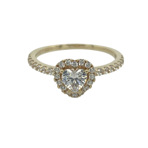 9ct Gold & Cubic Zirconia Set Halo Heart Ring