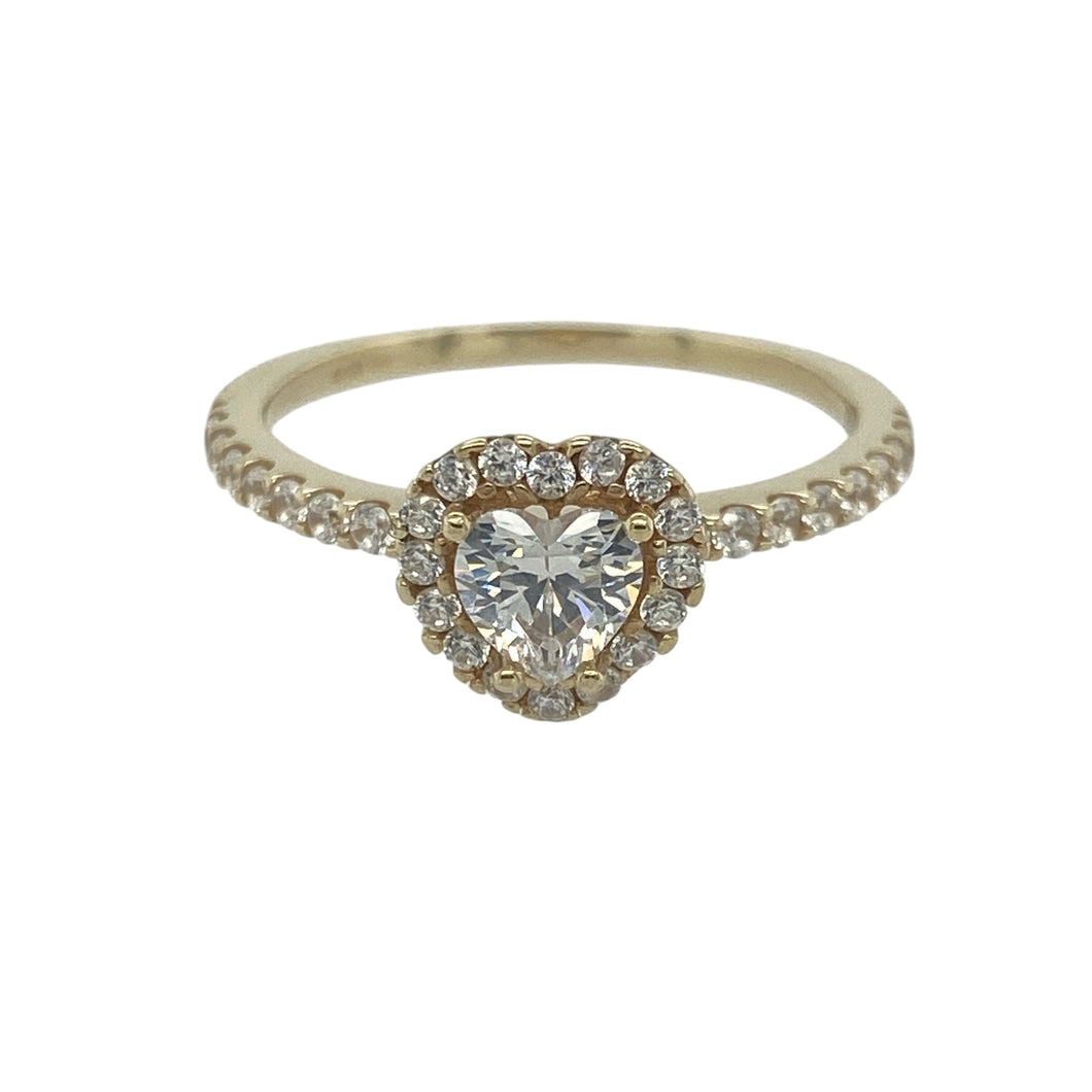 9ct Gold & Cubic Zirconia Set Halo Heart Ring